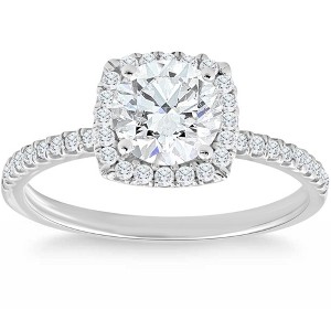 Pompeii3 1 3/4 Ct TW Moissanite & Diamond Cushion Halo Engagement Ring in 14k White Gold - 1 of 4