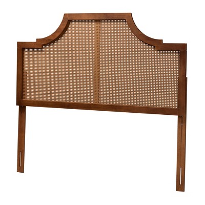 Walnut Brown Wood and Rattan Queen Headboard with Storage