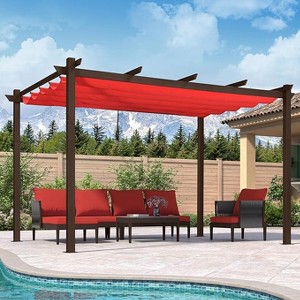 PURPLE LEAF Outdoor Metal Pergola with Retractable Canopy Patio Shade Cover for Garden Pool Yard Brown Aluminum Frame - 1 of 4