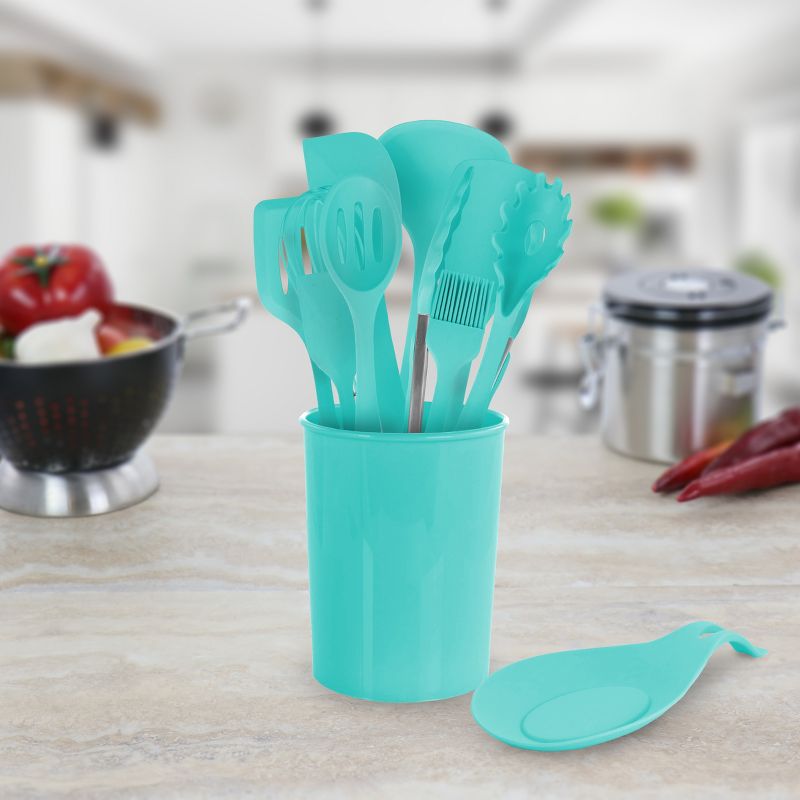 MegaChef Light Teal Silicone Cooking Utensils, Set of 12, 2 of 8