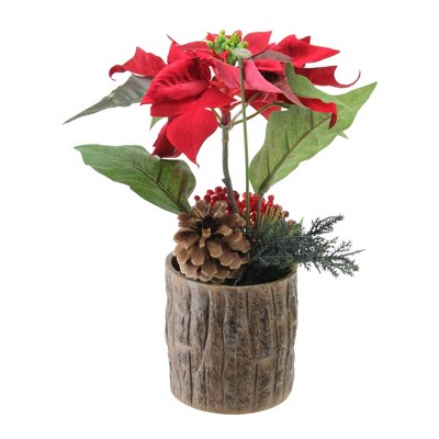 Northlight 10" Artificial Poinsettia with Pine Cone and Berries Decorative Potted Plant