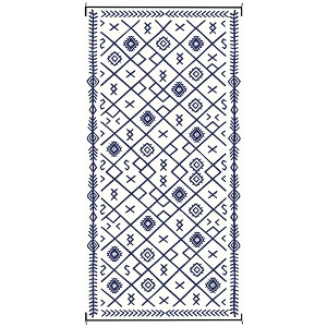 Reversible Outdoor Rug, Waterproof Plastic Straw with Carry Bag, Black & Beige Rhombus - 1 of 4