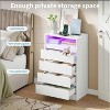 Double Dresser with Power Outlet, Accent Chests of Drawers with LED Light, Modern White Storage Dresser with Charging Station, White - 4 of 4