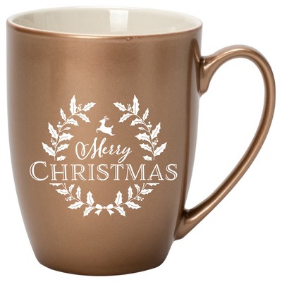 Elanze Designs Merry Christmas Bronze 10 ounce New Bone China Coffee Cup Mug