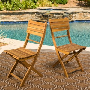 MOEPISY Set of 2 Outdoor Acacia Wood Folding Dining Chair, Natural - 1 of 4