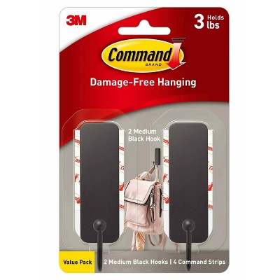 Command 2pk Wire Decorative Hooks Black: Matte Wall & Towel Hook, Heavy Duty, 3 lb Capacity