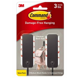 Command 2pk Wire Decorative Hooks Black: Matte Wall & Towel Hook, Heavy Duty, 3 lb Capacity - 1 of 4