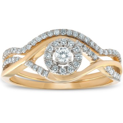 Pompeii3 1/2CT Diamond Engagement Wedding Ring Set Halo 10k Yellow Gold Lab Created