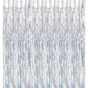 Unique Bargains Wedding Birthday Decoration Foil Fringe Backdrop Curtain 3 Pcs - 1 of 4