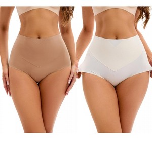 INSPIRE CHIC 2 Pcs Women's High-Waisted Tummy Control Underwear Briefs Flatten Panties - 1 of 4