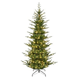 Puleo 7.5' Pre-Lit Artificial Slim Hillside Spruce Tree - 1 of 4