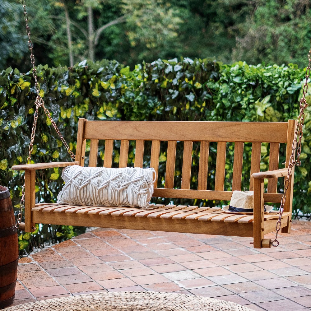 Cambridge Casual Moni Teak Wood Outdoor Porch Swing: Weather-Resistant, 2-Seater with Hanging Hardware