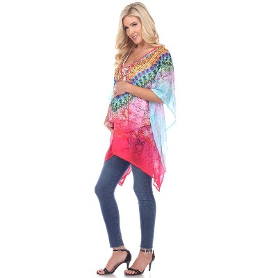 Maternity Animal Print Caftan with Tie-up Neckline - One Size Fits Most - White Mark