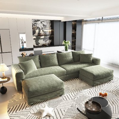 Kumasinova Corduroy Cloud Sofa with Cushions, Convertible Sofa Lounge Chair, Plush Modern 4-Seat Sofa, Easy Assembly, Couches for Living Room