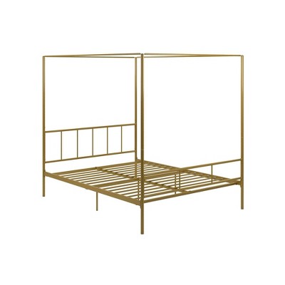 Elegant Gold Queen Metal Canopy Bed with Sophisticated Headboard