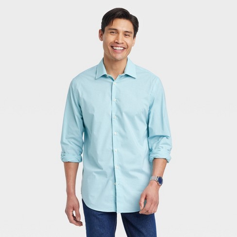 Men's Performance Dress Standard Fit Long Sleeve Button-Down Shirt -  Goodfellow & Co™ Aqua Blue S