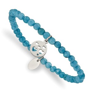 Chisel Stainless Steel Polished Hearts 4mm Blue Jade Beaded Stretch Bracelet - 1 of 3