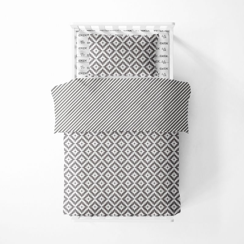 Bacati - Love  Gray 3 pc Toddler Bed Sheet Set, 3 of 5