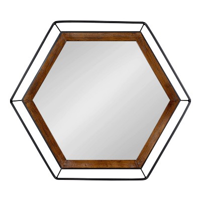 Wesman Hexagon Floating Wall Mirror in Walnut and Black