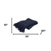 HomeRoots 50" X 50" Indigo Woven Cotton Throw Blanket - 3 of 4