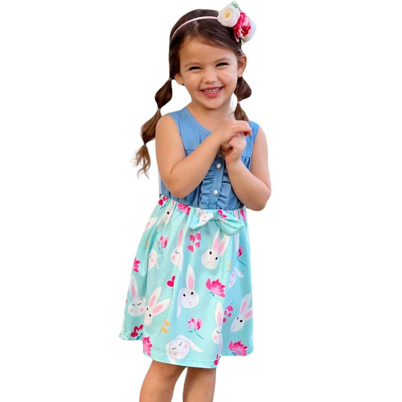 Bunny Bows Chambray Easter Dress - Mia Belle Girls, 1 of 6