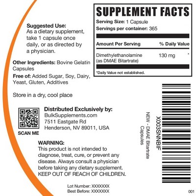BulkSupplements DMAE-Bitartrate Capsules