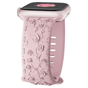 HTUTWOO Rose Engraved Apple Watch Band, Floral Sport Silicone Strap 38/40/41/42/44/45/46/49 mm for iWatch Series 11 10 9 8 7 6 5 4 3 2 1 SE Ultra - 1 of 4