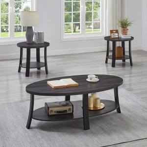 3-Piece Wood Veneer Contemporary Oval Coffee Table Set with Shelf and Wide-Curved Legs for Living Room Storage and Display - 1 of 4