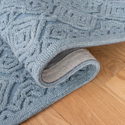 Blue Geometric Hand-Tufted Wool Area Rug 5' x 8'