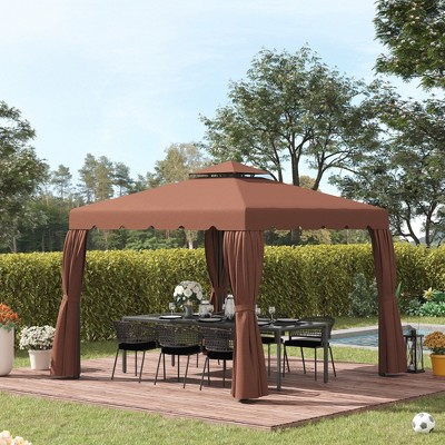 Coffee Polyester Double Roof Gazebo Replacement Canopy Top Cover