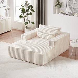 75-Inch Corduroy Lounge Sofa Chair, No Assembly, Plush Corduroy Fabric, High-Resilience Sponge, Fluffy Sleeper Chaise with Backrest Pillow - 1 of 4