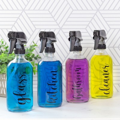 16oz Clear Glass Refillable Cleaning Spray Bottles Set with Labels