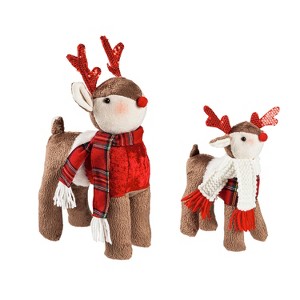 Evergreen Plush Deer in Scarf Table Decor, Set of 2 - 1 of 2