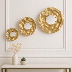 Modern Metal Wall Mirrors - Decorative Mirrors for Bedroom, Bathroom Styling, and Living Room Decor - Set of 3, 24", Gold - 1 of 4