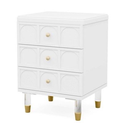 NicBex 15.74 Inch Nightstand with 3 Drawers,Modern End Table with Gold Handles and Acrylic Metal Legs for Bedroom,Living Room,White
