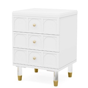 NicBex 15.74 Inch Nightstand with 3 Drawers,Modern End Table with Gold Handles and Acrylic Metal Legs for Bedroom,Living Room,White - 1 of 4