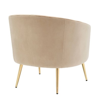 Champagne Velvet Barrel Accent Chair with Gold Metal Legs