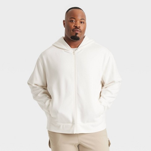 Men s Big Cotton Fleece Full Zip Hooded Sweatshirt All In Motion Light Beige 3xl Target