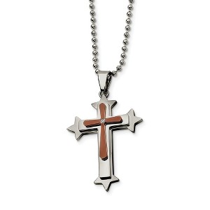 Black Bow Jewelry Stainless Steel, Cognac Accent and Cubic Zirconia Cross Necklace - 1 of 4