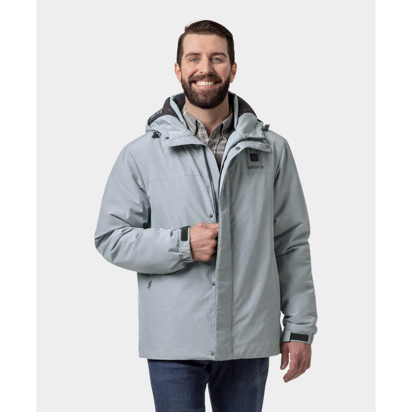Мужские куртки Ororo 4-Zone Thermolite Heated Padded Jacket with Battery (Gray, 2XL) — фото 2