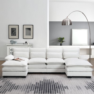 Ridstar Modern 6-seat U-shaped Sectional Sofa with Waist Pillows For Living Room & Apartment-White