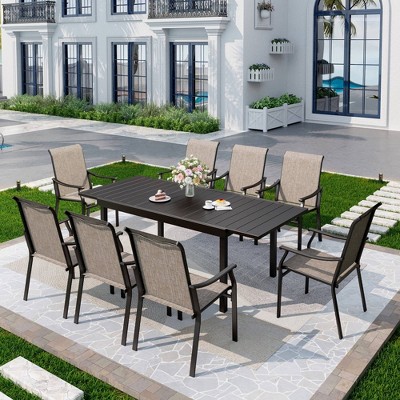 9pc Patio Dining Set with Expandable Steel Table & Padded Arm Chairs - Captiva Designs: Weather-Resistant Outdoor Furniture Set