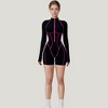 Anna-Kaci Active Women's Long Sleeve Zip Front Active Romper with Neon Piping and Contoured Seams - 2 of 4