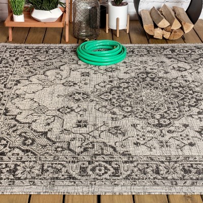 Gray Synthetic Medallion 9' x 12' Flat Woven Rug