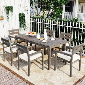 Sapphtopaz Patio Dining Set Wood Patio Table and Chairs Set with Cushions for Patio, Balcony, Garden, Vourtyard - 1 of 4