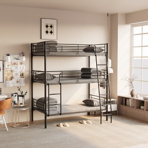 KTMBDW Heavy Duty Triple Bunk Bed, Twin-Size Metal Bunkbeds with Ladder, Family-Friendly for All Ages, No Box Spring Needed, Easy Assembly, Black - 1 of 4
