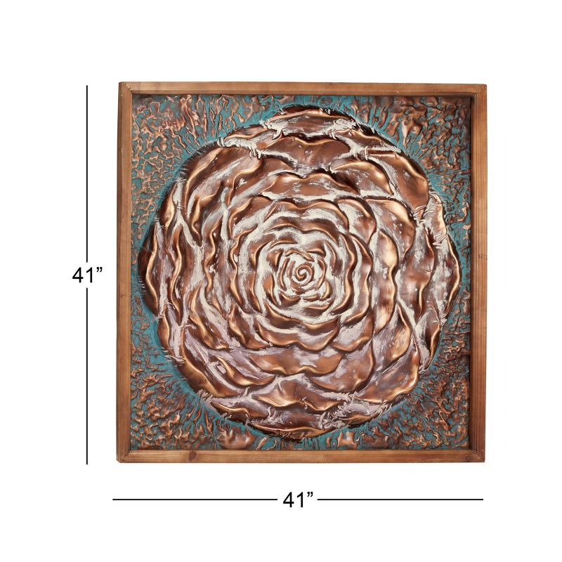 41.5&#34; x 41.5&#34; Large Square Metal Rose Wall Decor in Natural Wood Frame Aqua/Bronze - Olivia &#38; May, 3 of 5
