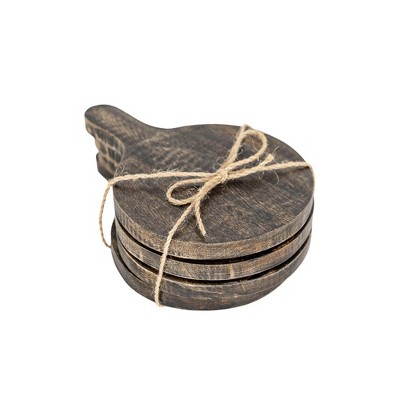 Set of 4 Round Mini Charcuterie Boards Black Mango Wood & Jute by Foreside Home & Garden