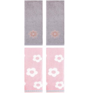 REGALWOVEN 4 Pcs Cute Floral Pattern Cotton Bathroom Soft Absorbent Hand Towel - 1 of 4