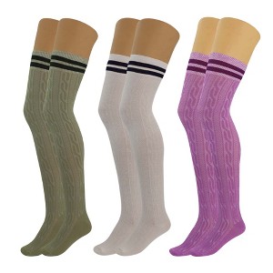 3 Pairs Women’s Colorful Thigh-High Over-the-Knee Boot Socks – Soft, Stretchy, Warm Knitted Stockings, Size 5-10 - 1 of 2